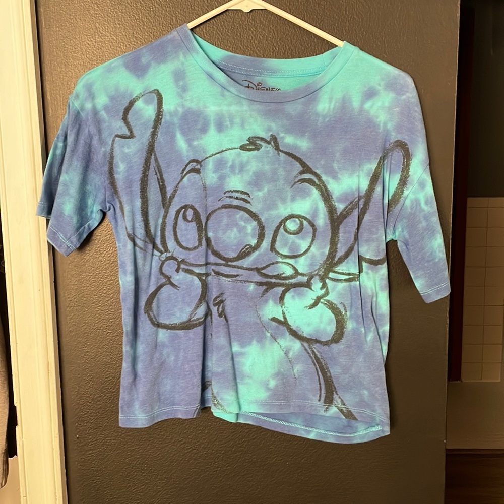 Disney Blue tye dye stitch crop top.